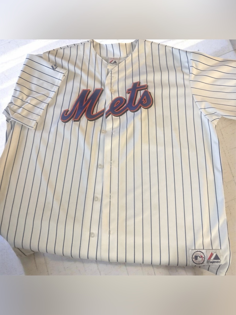 Majestic White NY METS Jersey with Blue Pinstripes and Stitched Logo SZ 3X